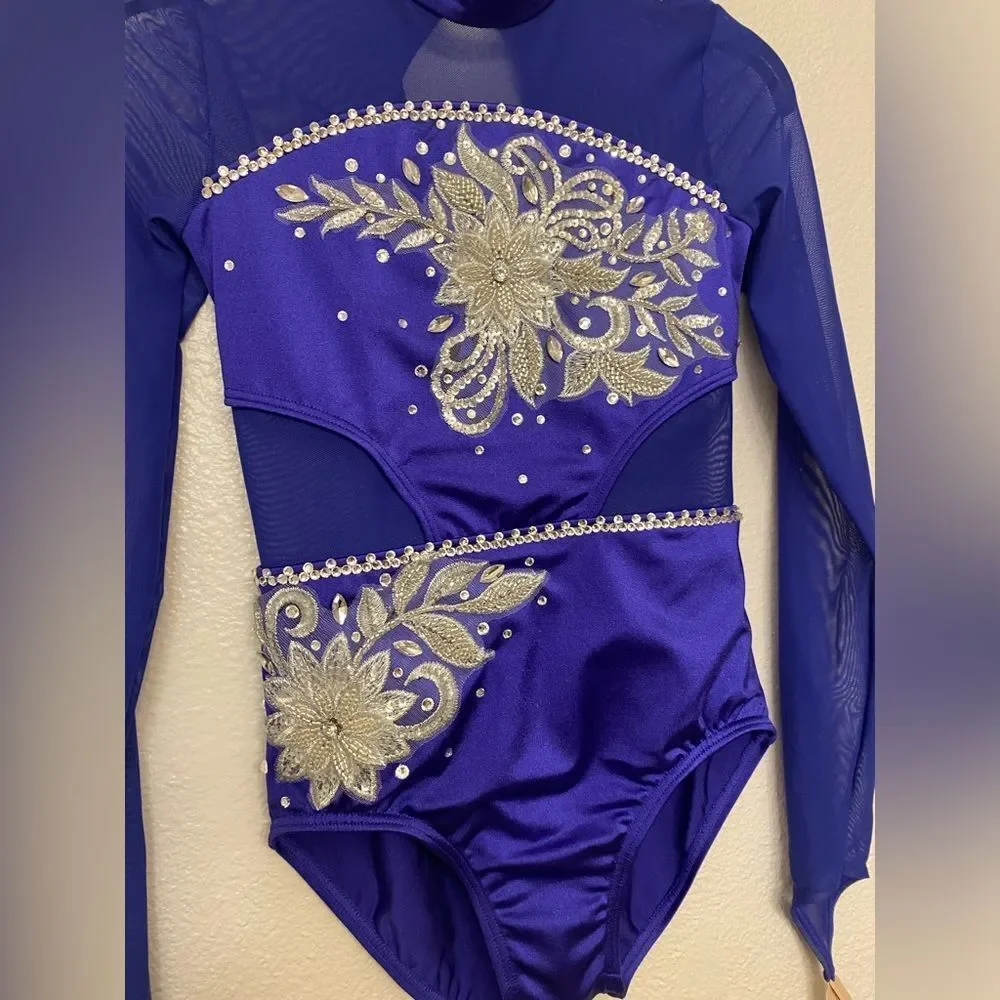 Weissman solo dance costume blue purple 15497 illusion custom leotard MC chil